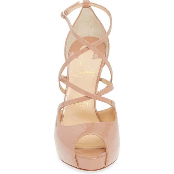 Christian Louboutin Holly Alta 120 Nude Patent Cross Strap Sandal Heel Pump 42 - Picture 6 of 12
